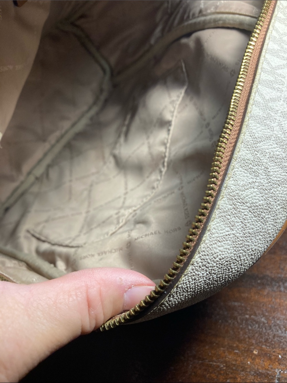 Michael Kors Cream Logo Aspen Patch Backpack with Tan Trim - Picture 12 of 14